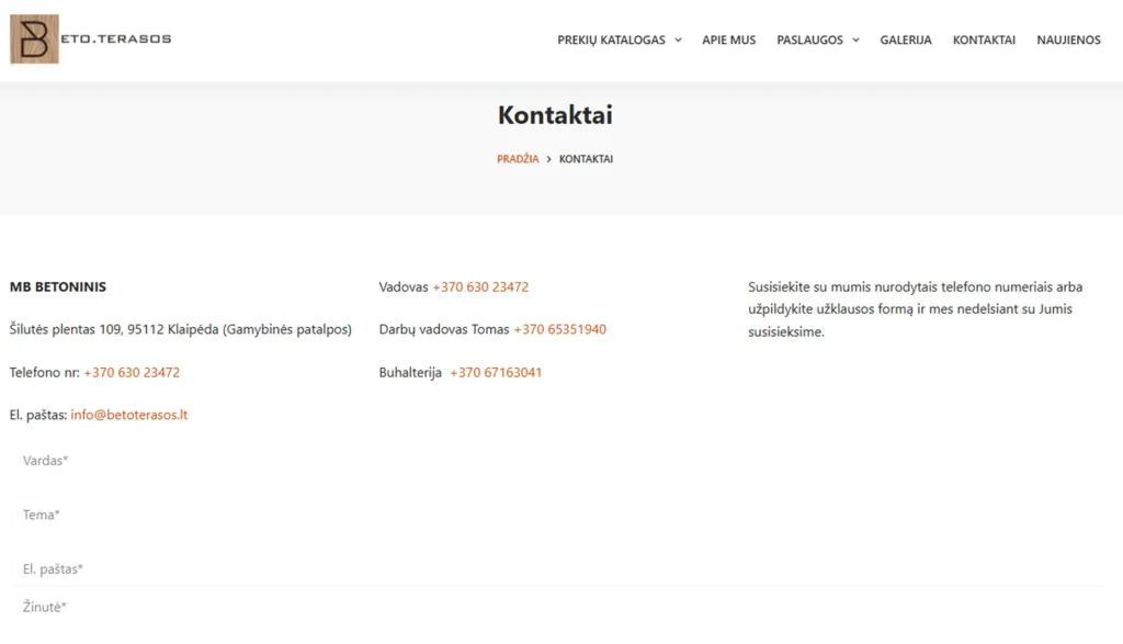 Betoterasos kontaktų formos atnaujinimas prieš